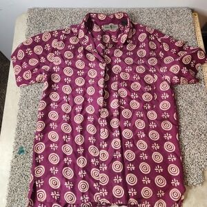 Robert Stock 100% Silk Shirt Large Button Up Geometric‎ Graphic Preppy
